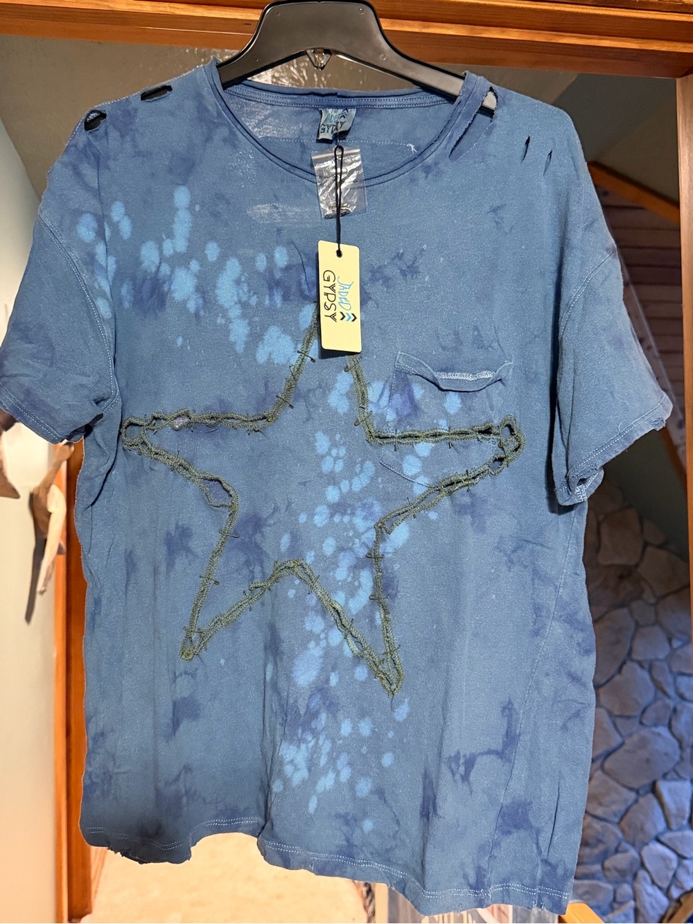 Blue Star Tee by Jaded Gypsy - Distressed Bleach Look